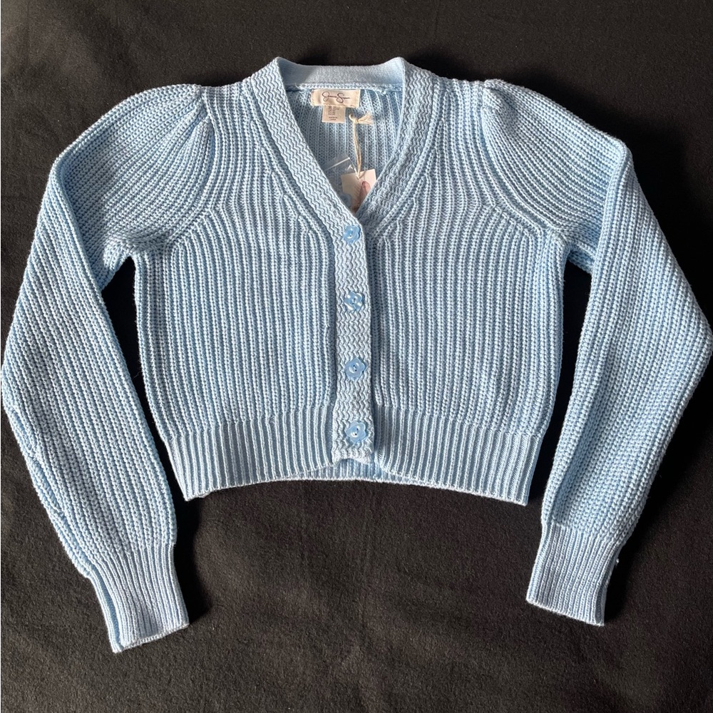 NWT Jessica Simpson Button Up Sweater Baby Blue Size XS Floral Buttons